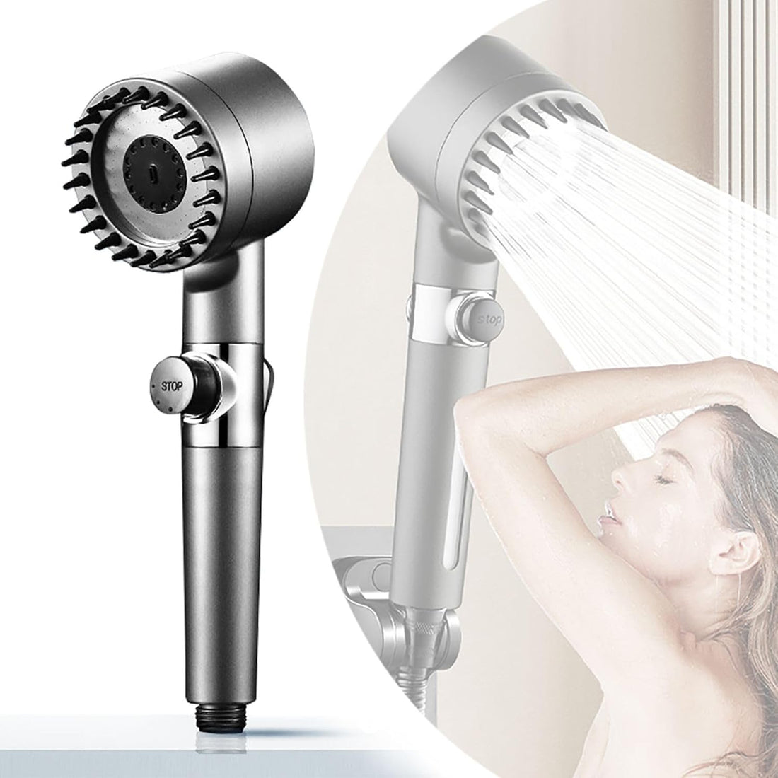 Hand Shower Adjustable Angle Shower Multi Function 4 Mode Bathroom Hand Shower with Mist,Massage & Rain functions