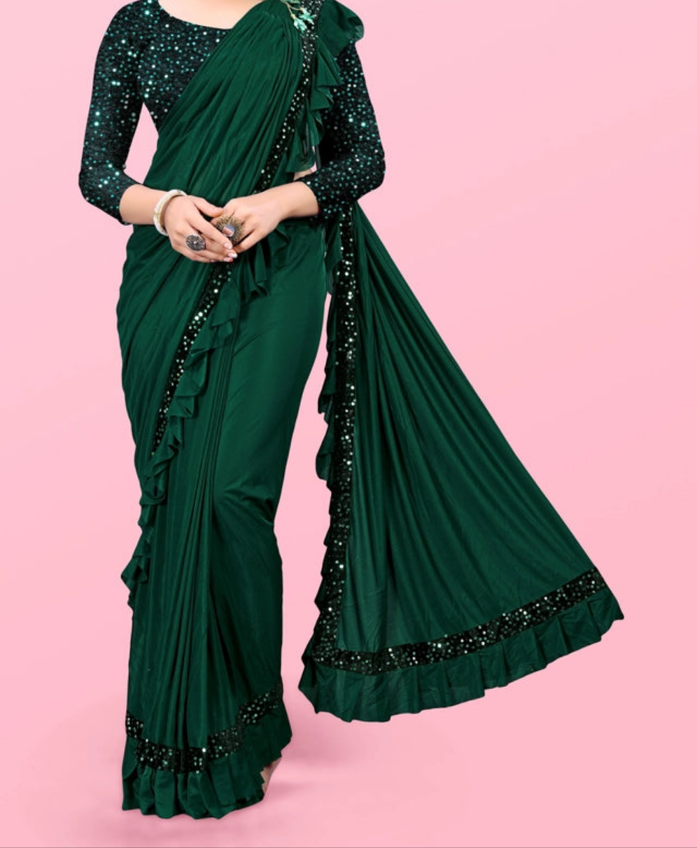 Lycra Blend Solid Saree for Women (Peach, 6.3 m)