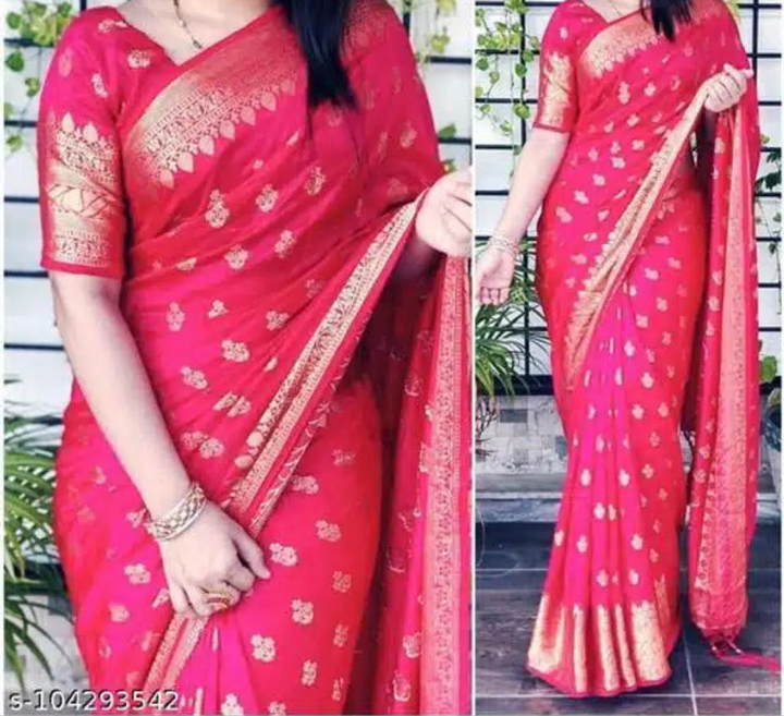 Banarasi Silk Saree With Blouse For Women (Orange, 6.3M)