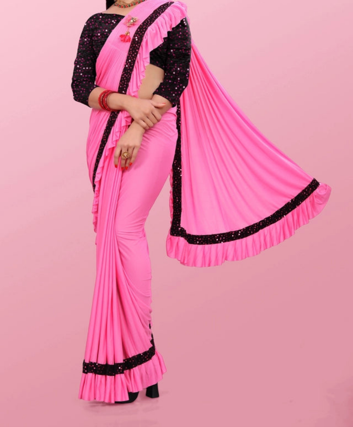 Lycra Blend Solid Saree for Women (Peach, 6.3 m)