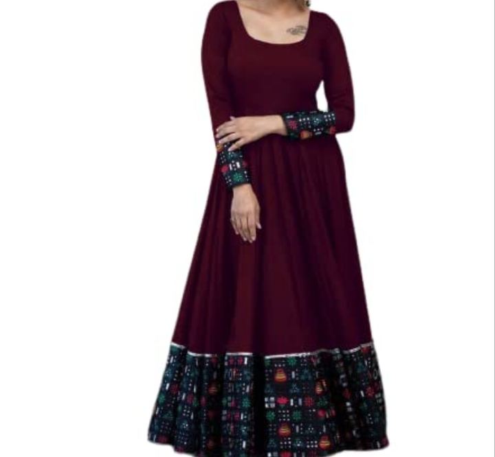 Women's Rayon Solid Pattern Full Sleeve Full Stitched Gown