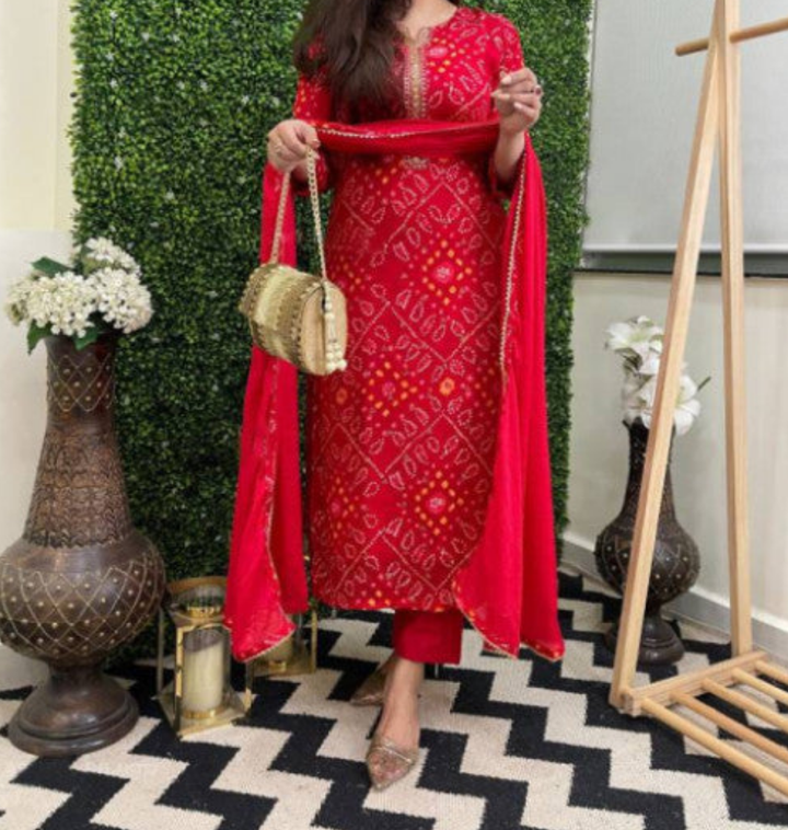 Women Cotton Rayon Kurta Pant Dupatta Set
