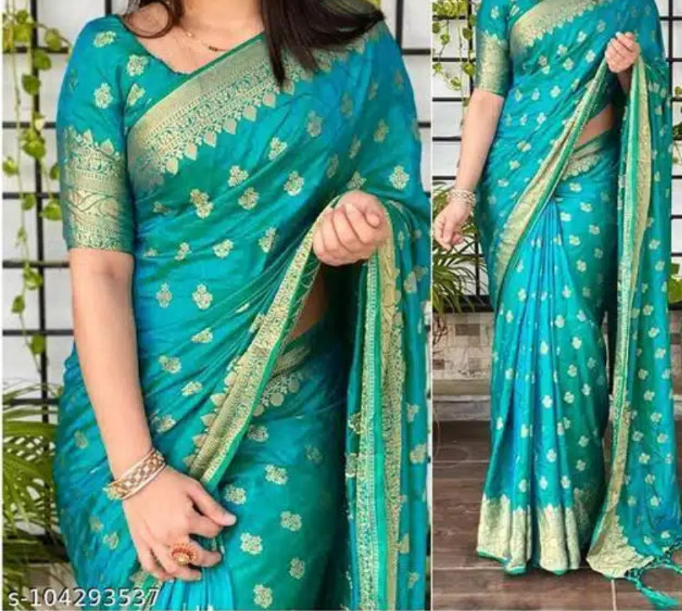 Banarasi Silk Saree With Blouse For Women (Orange, 6.3M)