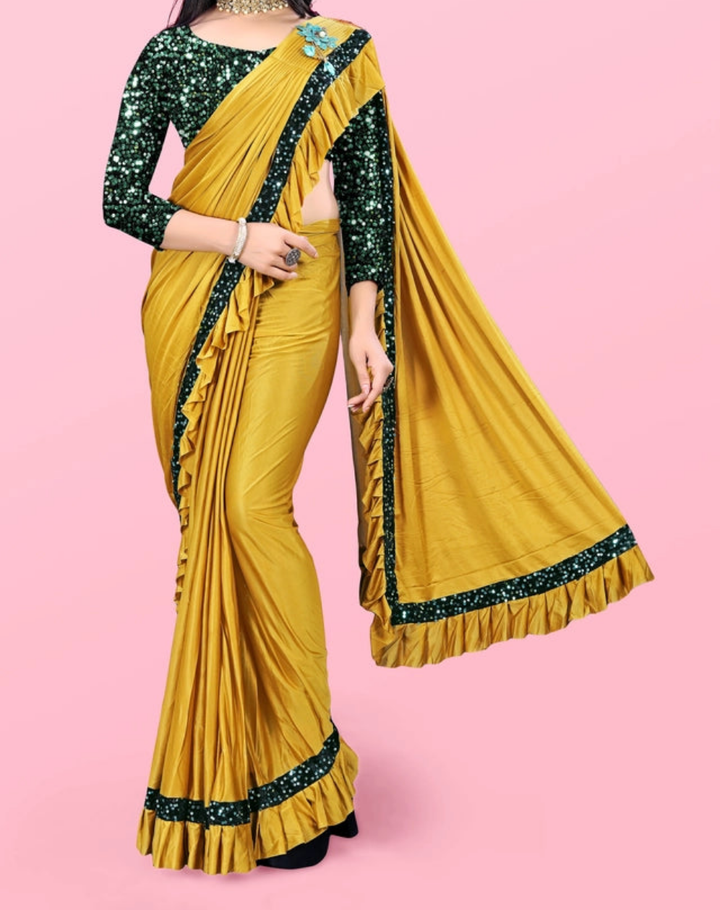 Lycra Blend Solid Saree for Women (Peach, 6.3 m)