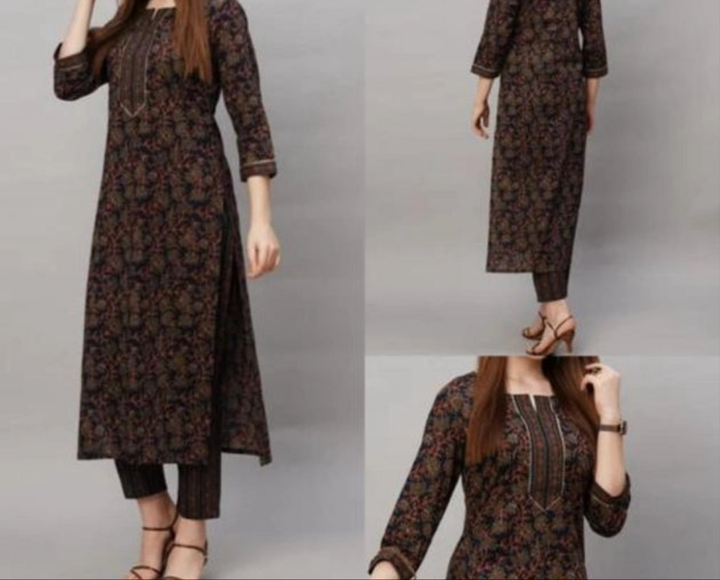 Cotton Blend Printed Kurti with Pant for Women (Multicolor, S)