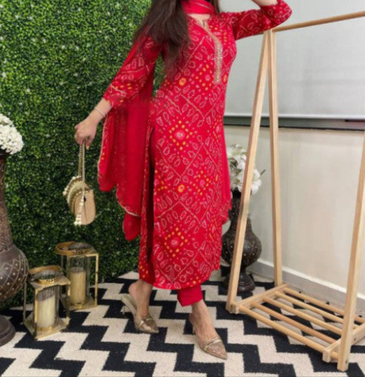 Women Cotton Rayon Kurta Pant Dupatta Set