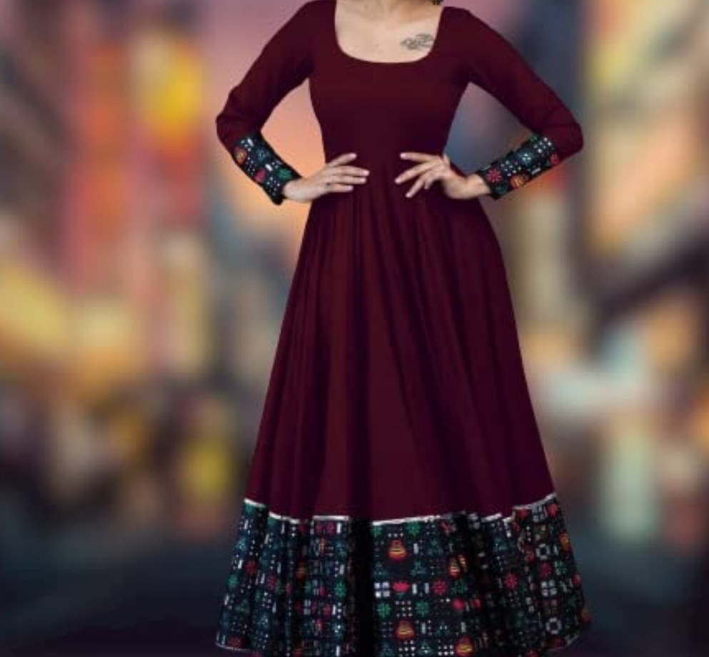 Women's Rayon Solid Pattern Full Sleeve Full Stitched Gown
