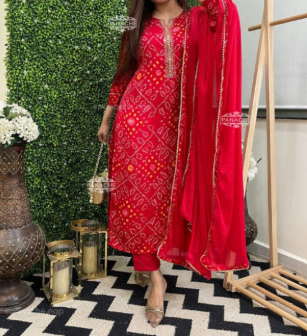 Women Cotton Rayon Kurta Pant Dupatta Set