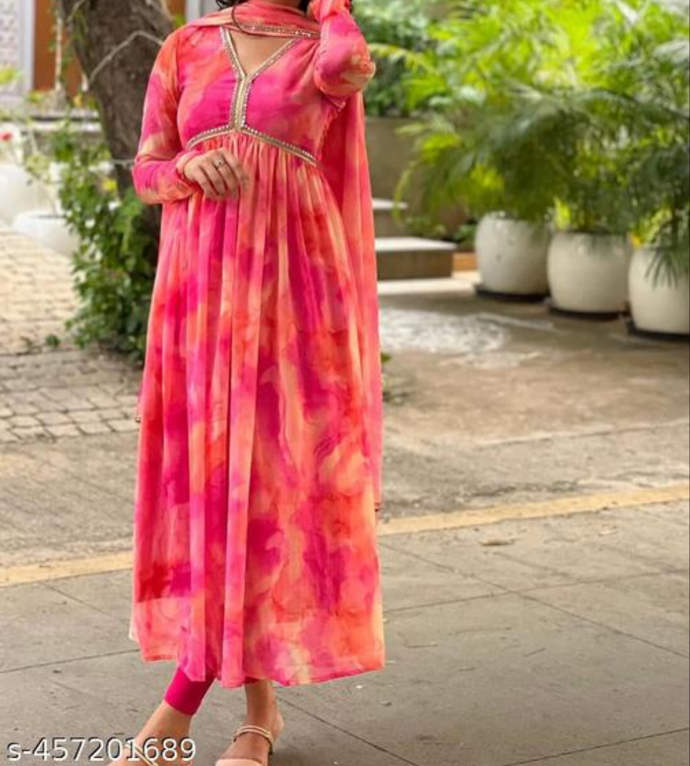 Alia Georgette Print Gown With Dupatta