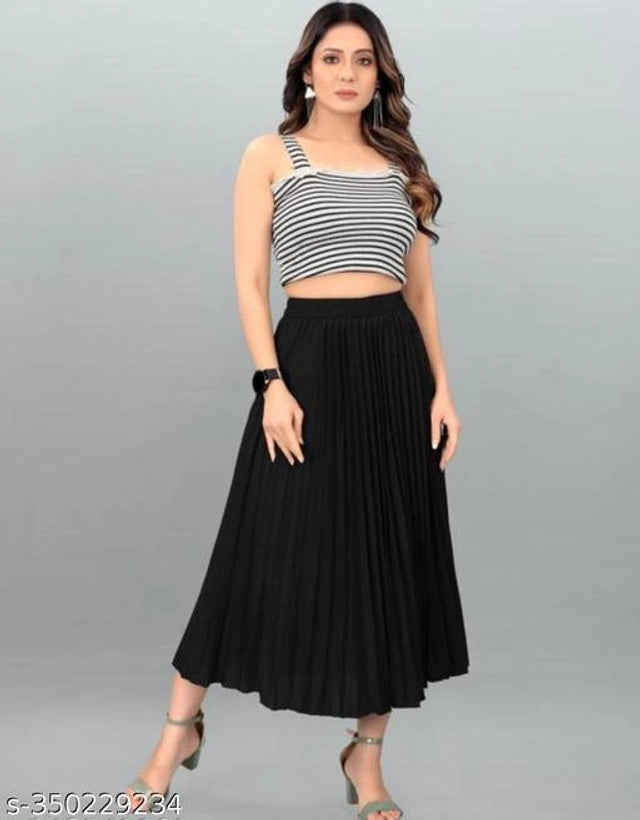 Crepe Skirts for Women (Black, 28)