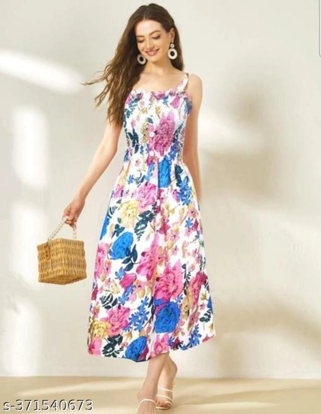 Polyester Dress for Women (Multicolor, S)