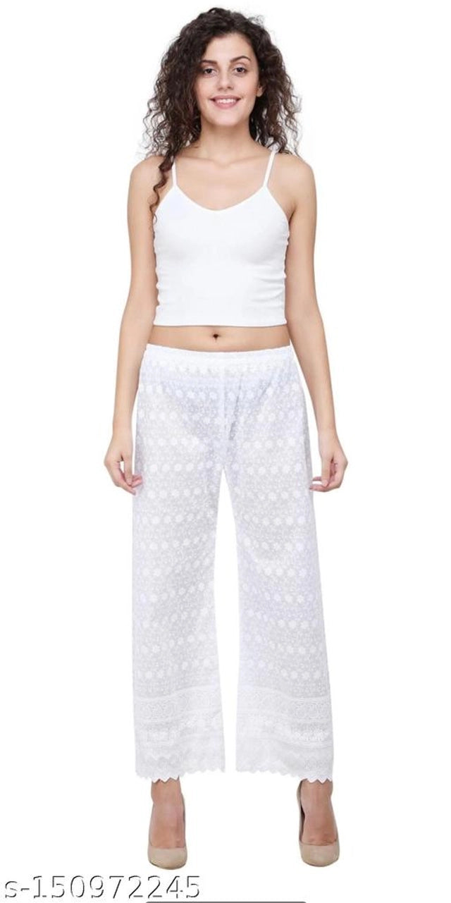 Cotton Palazzos for Women (White, 30)