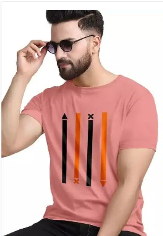 Round Neck Printed T-Shirt for Men (Pink, M)