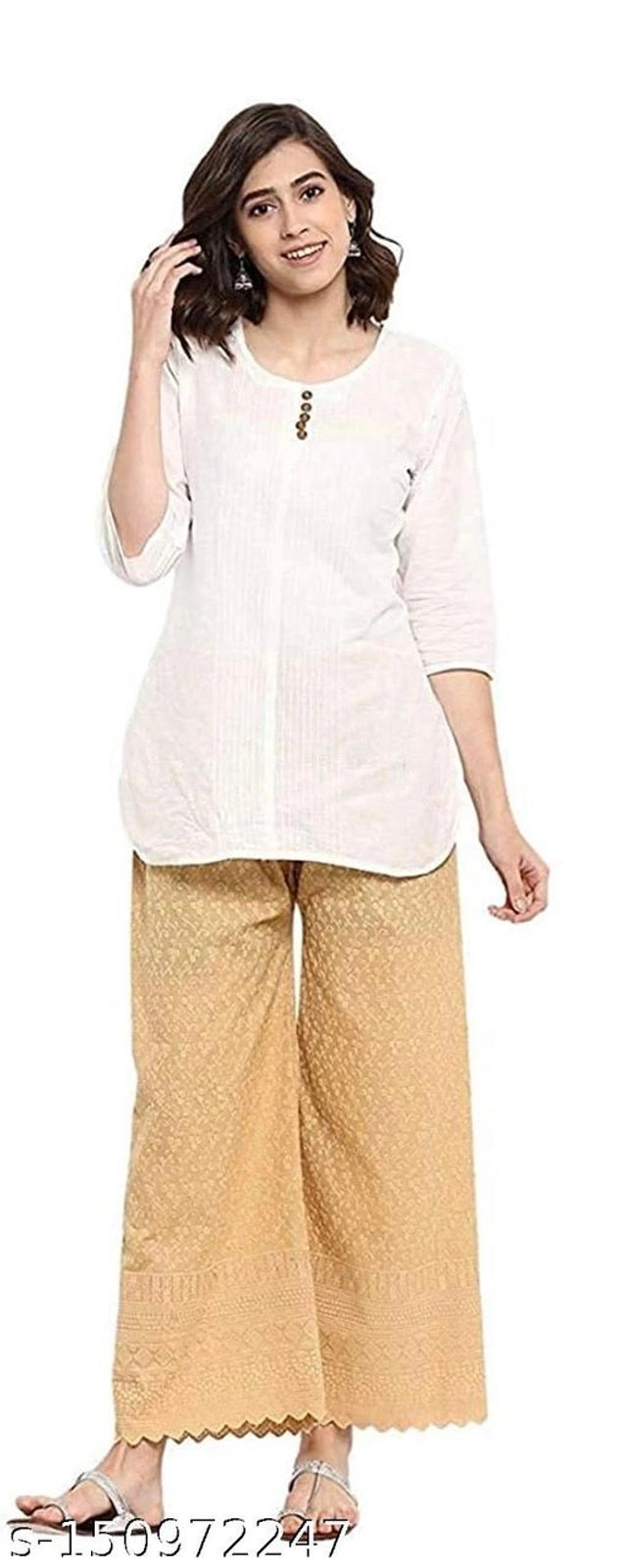 Cotton Palazzos for Women (Beige, 30)