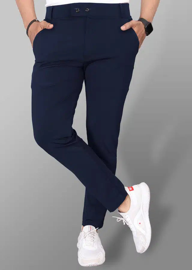 Lycra Blend Trouser for Men (Navy Blue, 28)