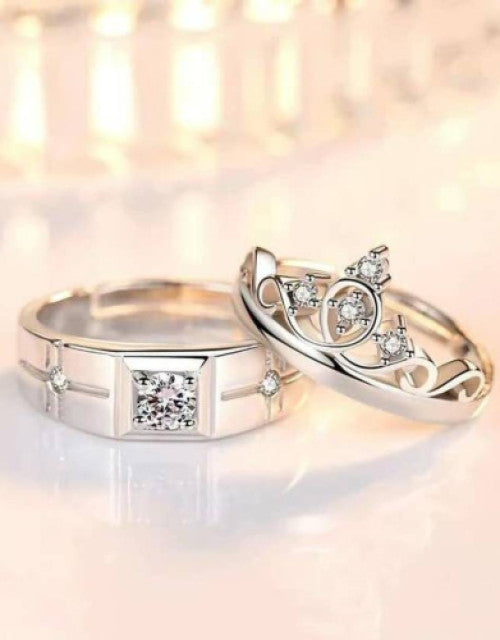 Couple Ring Set For Lovers Valentine Gift Set Alloy Cubic Zirconia Silver Plated Ring Set