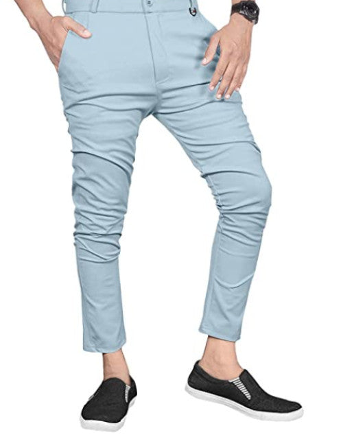 Lycra Blend Solid Slim Fit Mens Casual Trousers