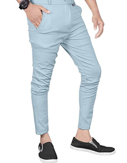 Lycra Blend Solid Slim Fit Mens Casual Trousers