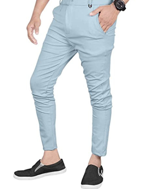 Lycra Blend Solid Slim Fit Mens Casual Trousers