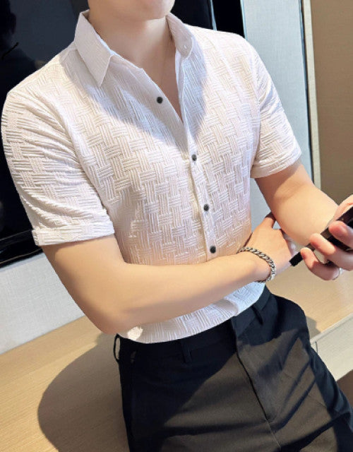 Men Regular Fit Shirt with Spread Collar