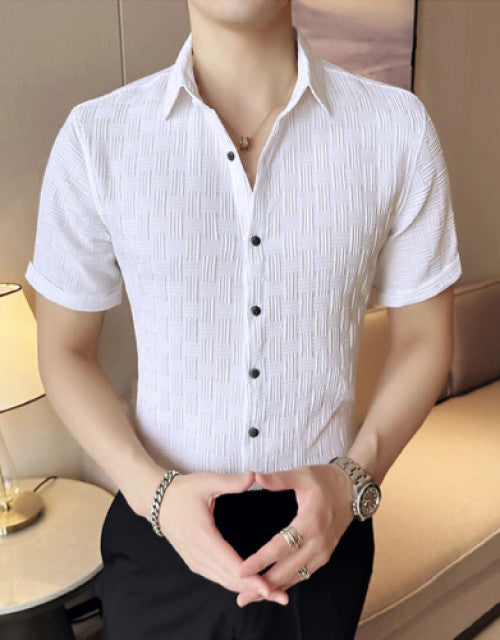 Men Regular Fit Shirt with Spread Collar