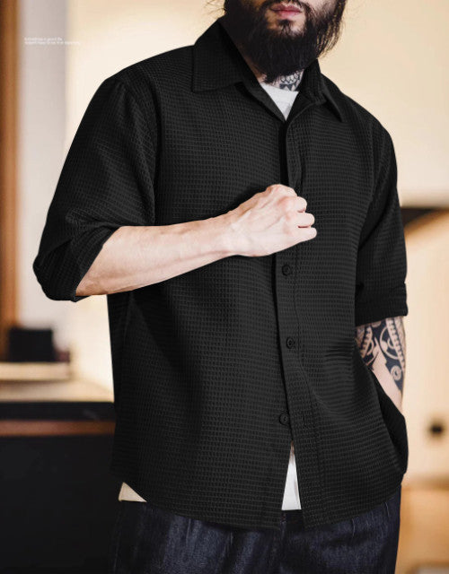 Men Regular Fit Shirt with Spread Collar