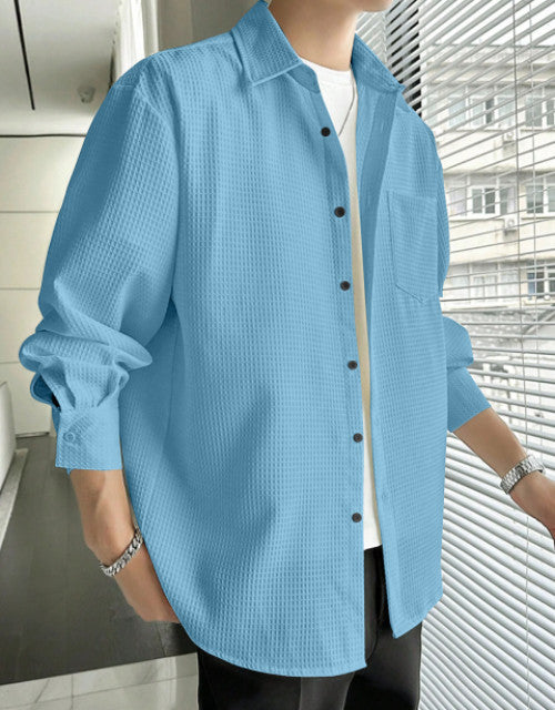 Men Regular Fit Shirt with Spread Collar