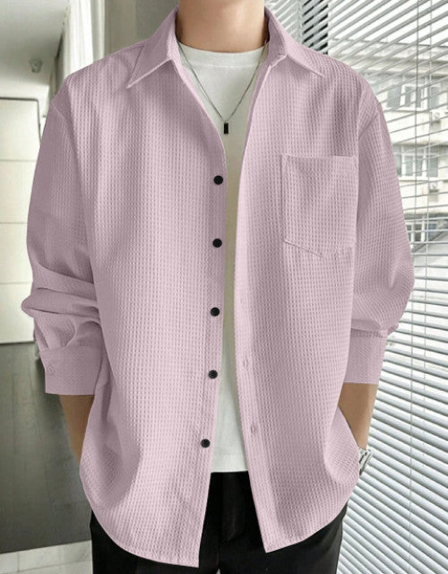 Men Regular Fit Shirt with Spread Collar