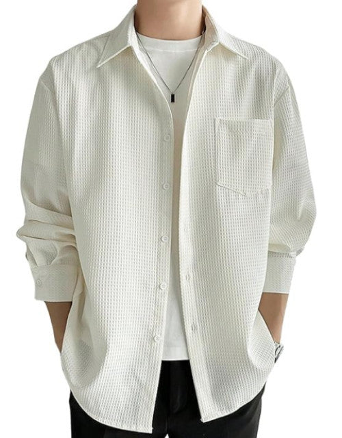 Men Regular Fit Shirt with Spread Collar