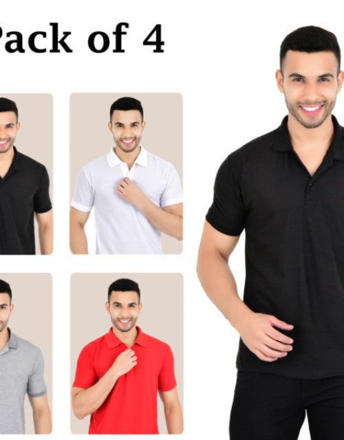 Men Solid Polo Neck Multicolor T-Shirt Pack of 4