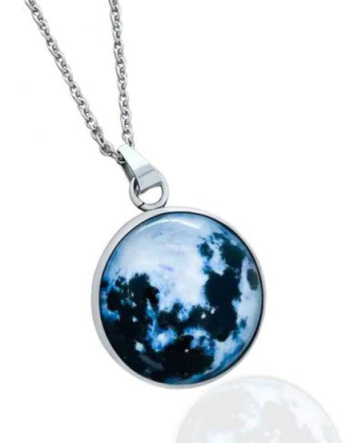 Night Glowing Moon pendant locket stainless steel chain pendant