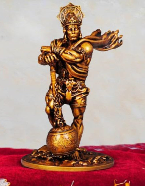 Resin Lord Bahubali Hanuman Idol Statue Bajrang Bali Murti Showpiece Decorative Showpiece - 22 cm (Resin, Gold)