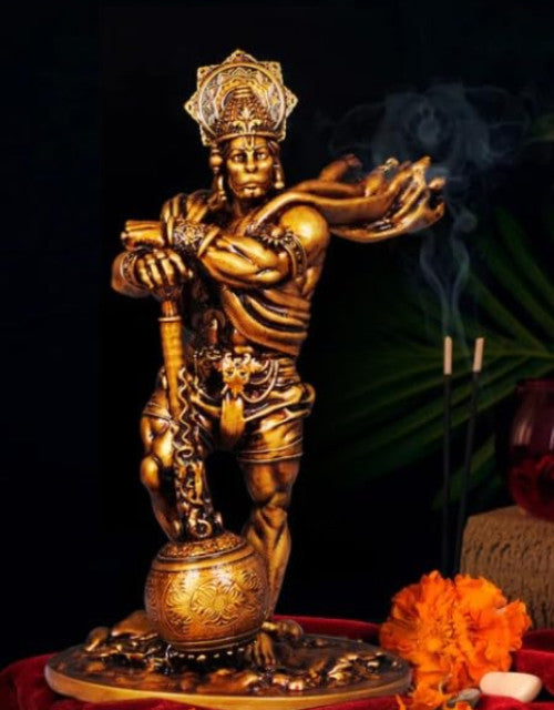 Resin Lord Bahubali Hanuman Idol Statue Bajrang Bali Murti Showpiece Decorative Showpiece - 22 cm (Resin, Gold)