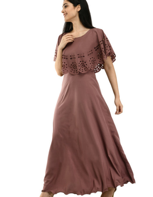 Women Solid Brown Maxi Dress